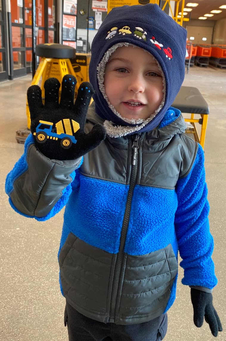 N'Ice Caps Kids Magic Stretch Gloves Mitten 3 Pairs Toddler Boys Girls Winter (3-5 Years, Trucks - Navy/Charcoal/Black) - Image 4